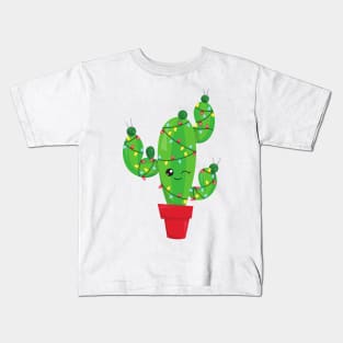 Christmas Cactus, Christmas Lights, Cute Cactus Kids T-Shirt